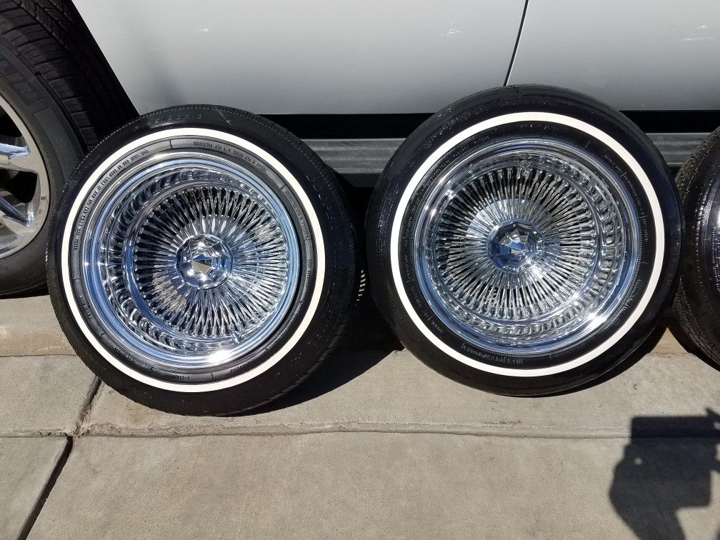 13x7 100 spoke wire rims new knockoffs 155/80/13 lowrider white wall