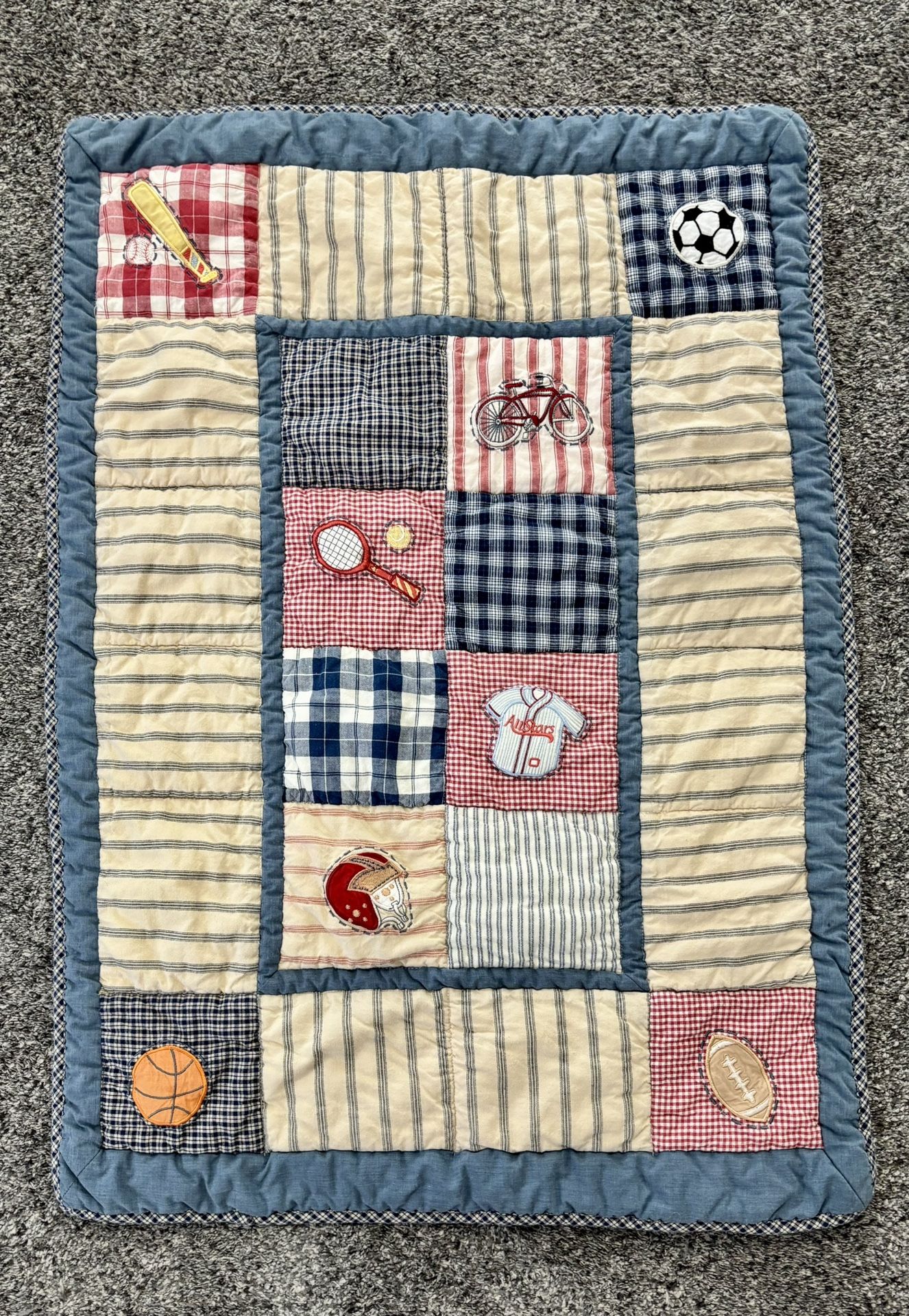 Vintage Kidsline All Star Sports Themed Nursery Small Quilt Throw 33” x 23.5”
