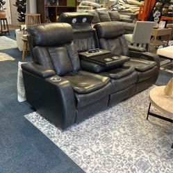 Movie theater, leather couch