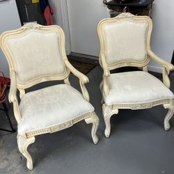 2 Wooden W/ Cloth Chairs. 