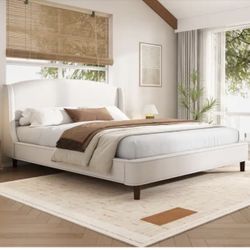 King Size Platform Bed with Wingback Headboard