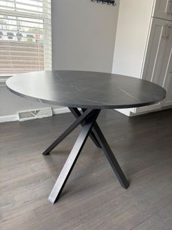Round Dining Table with Marble-Look Top