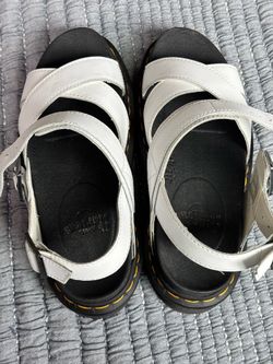 Dr Marten White Leather Sandal with Yellow Stitching