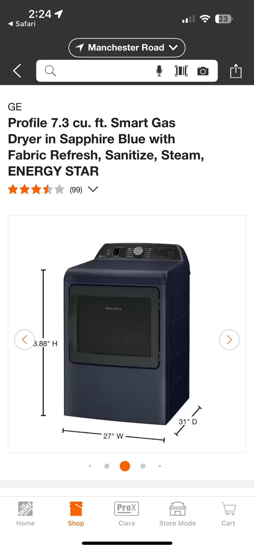 GE Profile 7.3 Smart Gas Dryer