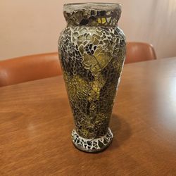Mosaic Glass Vase, Candle Holder, Olive Green, MCM Decor