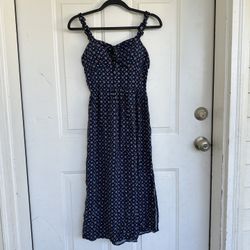 A.U.W. Blue Floral Maxi Dress Ruched back Size S Padded Bra Cups Side Slit