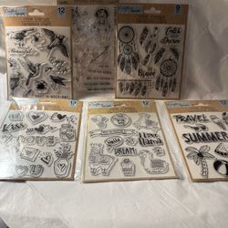 NIP Crafter's Square Lot of 6 Clear Stamp/sticker sets -Mixed lot