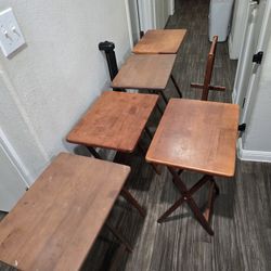 Folding Trays with Storage Rack,Snack Table - Set of 5