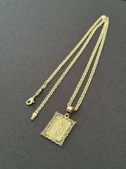 Square Virgin Mary With 22 Inch Mariner Necklace