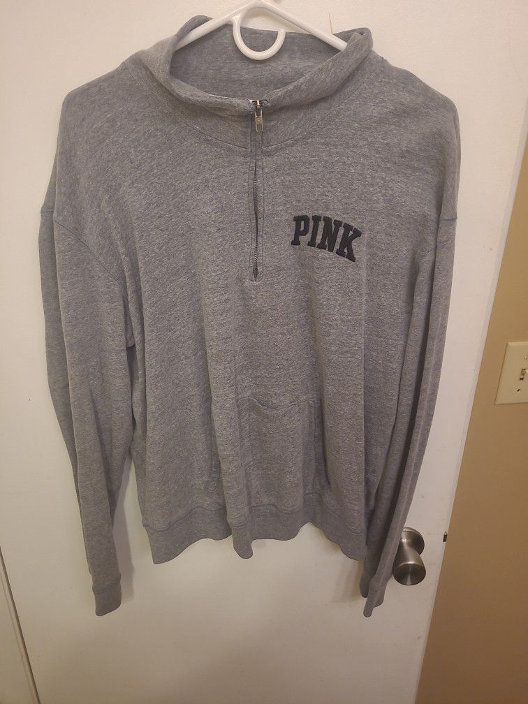 Victoria Secret PINK Gray zip-Up Pullover Size Large