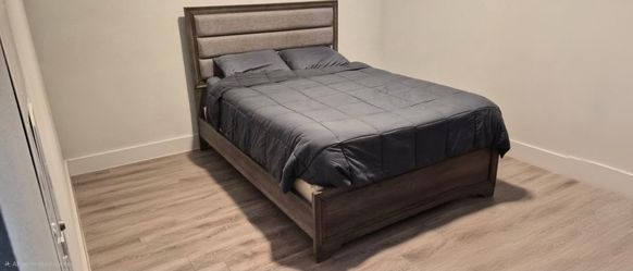 Queen Gray Bed frame and mattress