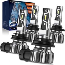 9005 H11 Led Bulbs Combo 300% Brightness Hb3 High H8/H9 Low Dual Beam Bulbs Set Cool White Fog Light Bulbs Combo for Stock Bulb Replacement, Pack of 4