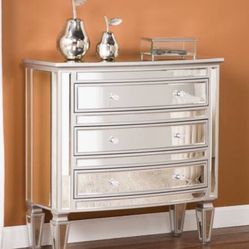  Set of 2 Tilton 3-Drawer Mirrored Storage Chests (Glam Style, Silver)