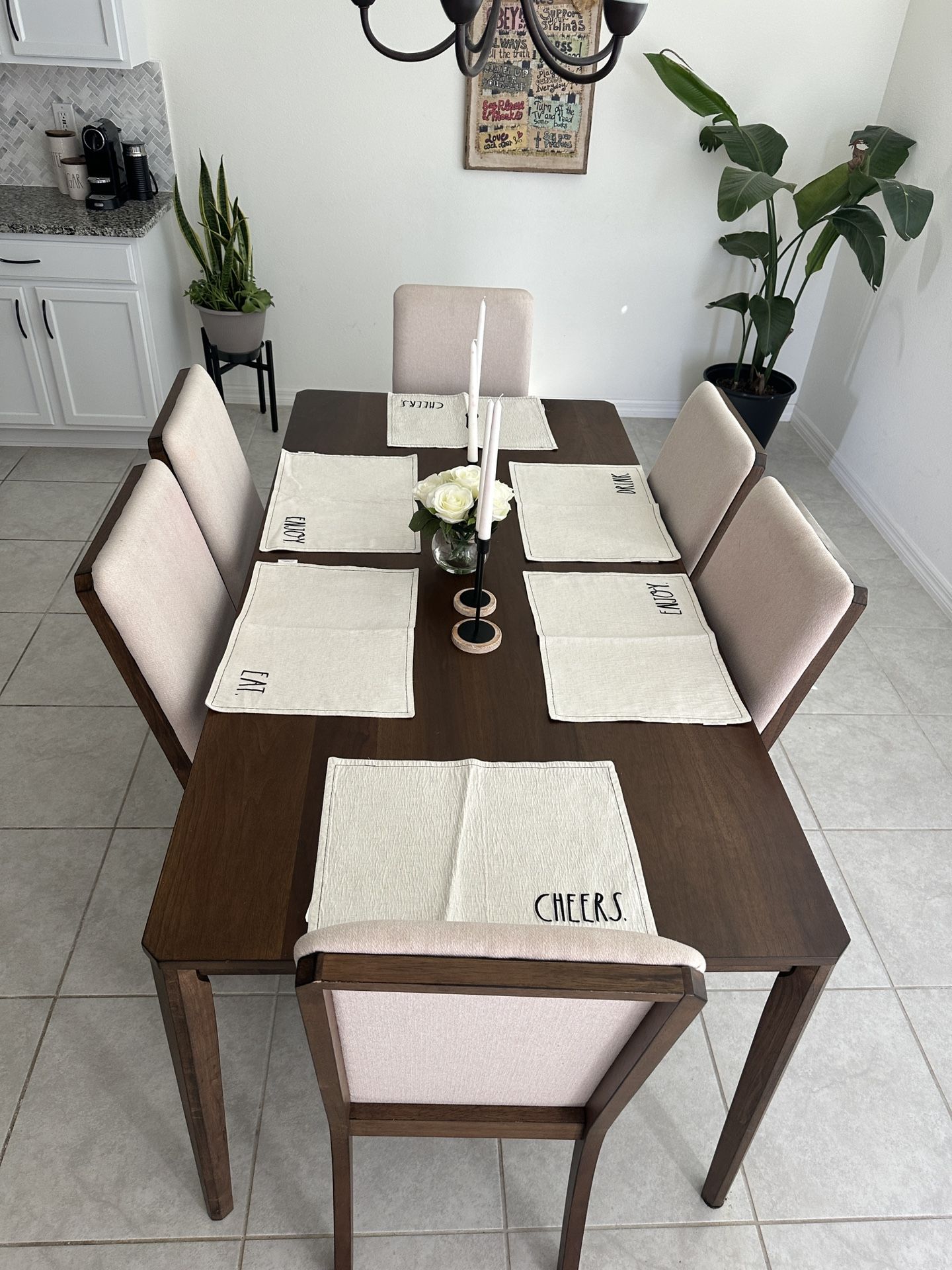 Wood Brown Dining Table And 6 Chairs