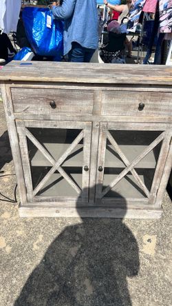 Grey entry way cabinet
