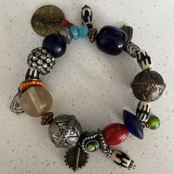 Antic Bracelet With Natural Stones, Crystals, Bone Stones, Silver And Brass, Size Large