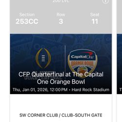 Reduced Price Orange bowl Tickets (2) Corner Club Section