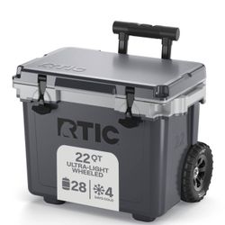 NEW RTIC 22QT Ultra-Light Rolling Cooler Hard Cooler Gray Wheeled Ice Chest 30 Can