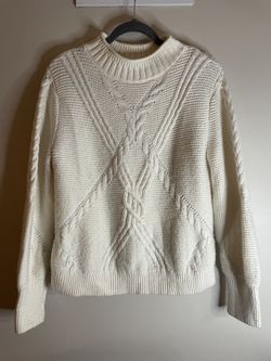 Banana Republic Women’s White Ivory Cable Knit Crewneck Sweater Size Medium