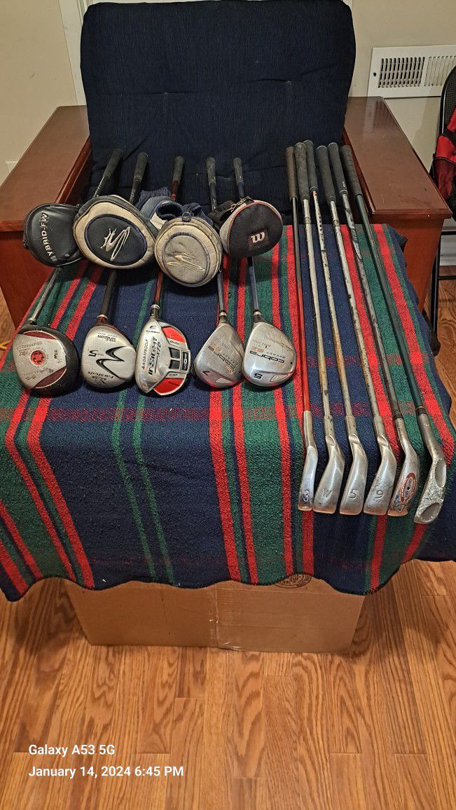 11 Golf Clubs w 4 Golf Club Covers (Used and may need clean up)