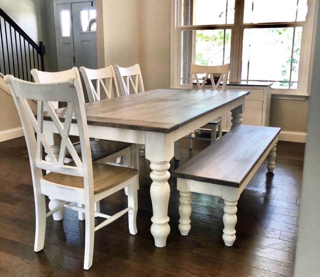 Custom Built Dining Table Solid wood Farmhouse Set Modern Rustic Bench Country Oval Round Counter Breakfast Height Farm House