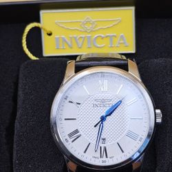 Invicta Celestial 43mm – Silver Dial • Blue Hands • Leather Strap – $80