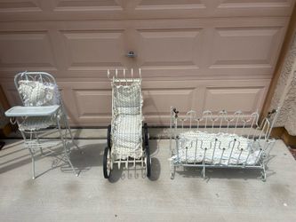 3 piece antique vintage Victorian baby stroller high chair cradle carriage