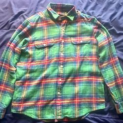 Polo Ralph Lauren Mens Shirt Green Multicolor Classic Fit Flannel Tartan Plaid