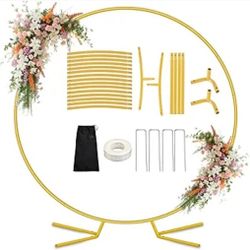7.2FT Round Metal Arch Backdrop Stand, Circle Balloon Arch Stand Kit with Base, Metal Gold Wedding Arches Frame Heavy Duty for Birthday Gender Reveal 