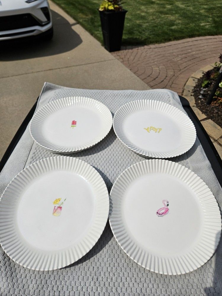 4 New Melamine Ribbed Plates. RAE DUNN. Sturdy