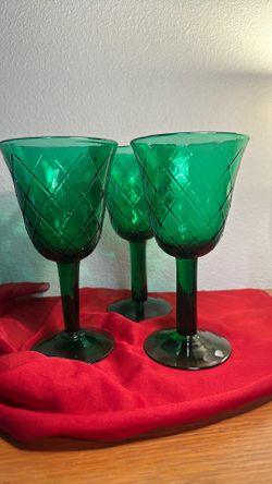 Mid Century Emerald Green Wine Goblets ( 3)