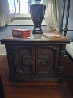 Dark Wood Coffee Table or Nightstand with Cabinet Doors