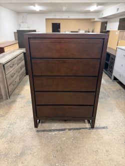 Modern Tall Brown 5 Drawer Dresser Chest