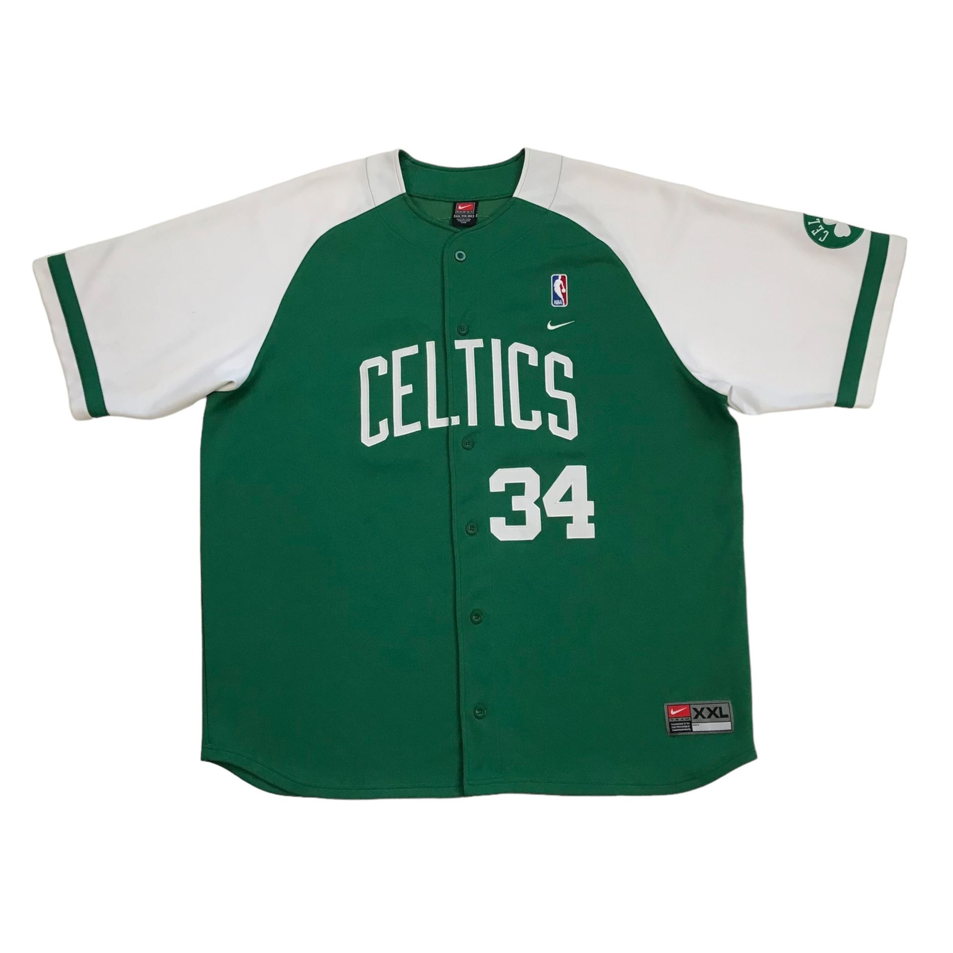 VINTAGE NIKE BOSTON CELTICS PAUL PIERCE WARM UP SHIRT JERSEY 2XL XXL STITCHED 34