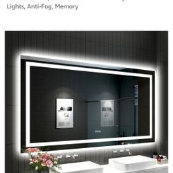 55x30 LED Mirror for Bathroom with Double LED Strips, Front and Backlit Lighted Mirrors for Bathroom Wall, 3 Colors and Stepless Dimmable LED Vanity M