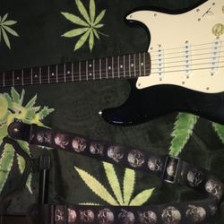 Black And White Electric Fender Guitar-6 Stringed