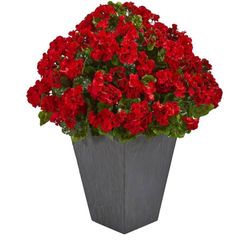 33’’ Geranium Artificial Plant in Slate Plater UV (Indoor/Outdoor). Set of 2