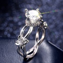 "Twisted Beautiful Bright Flower Zircon Silver Wedding Rings for Women, VP1655