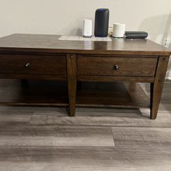 Solid Wood Coffee Table with Drawers – Like New