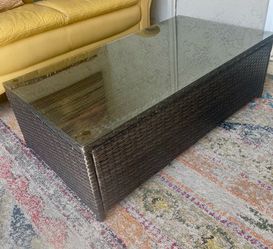 Wicker Coffee Table with Glass Top