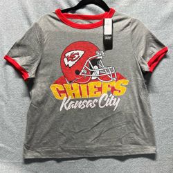 NFL Team Apparel Kansas City Chiefs Women Gray Red Ringer Graphic T-Shirt Medium