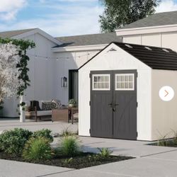 Suncast Tremont 8 ft. W x 10 ft. D Plastic Resin Storage Shed with Floor (86 sq. ft.) in Ice Cube (White)