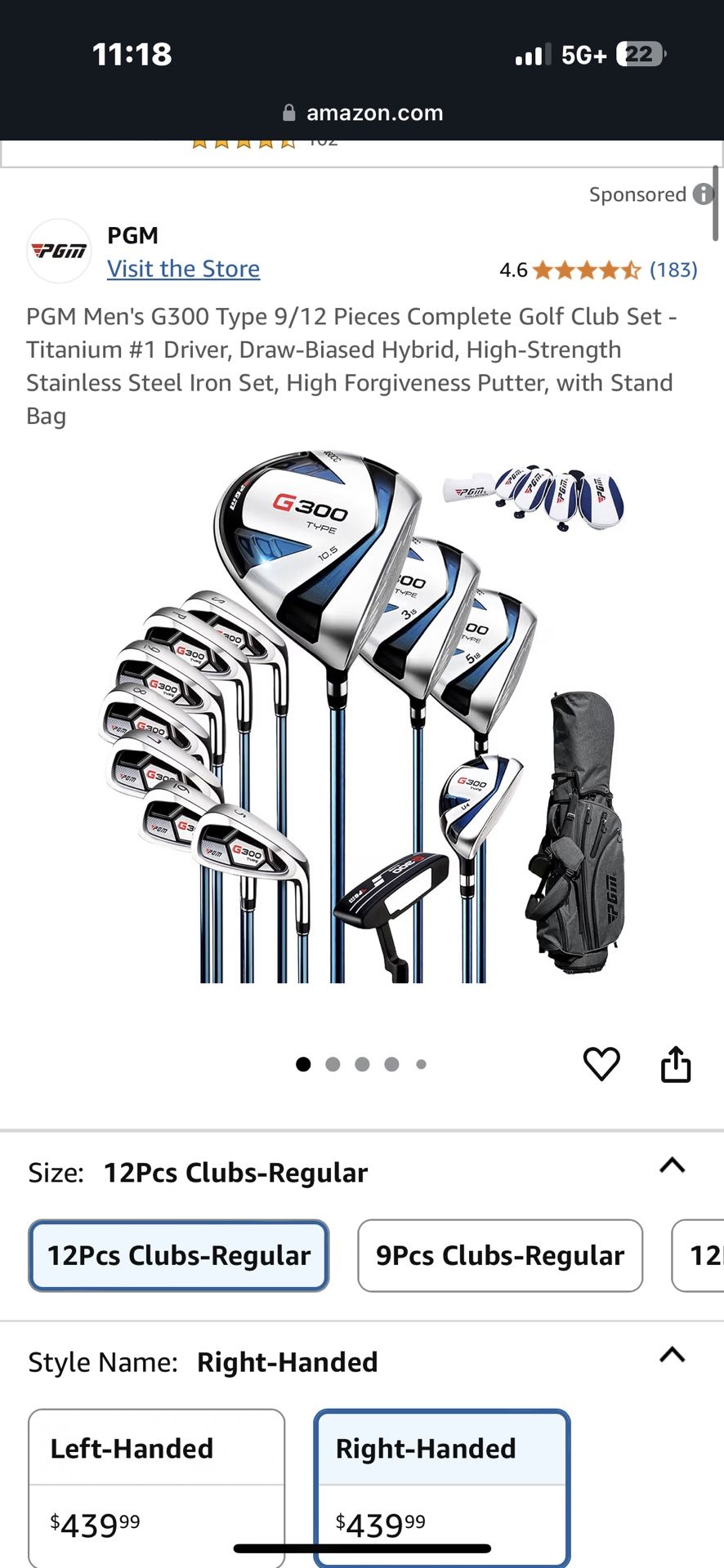 PGM Men’s G300 Golf Club set 12 piece With Bag