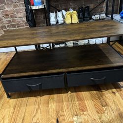 WLIVE Rustic Brown Coffee Table with Storage Drawers and Open Shelf