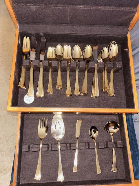 Golden Barclay Geneve Japan Gold Plated Flatware 55 Piece (Vintage) 1960 W/ Box