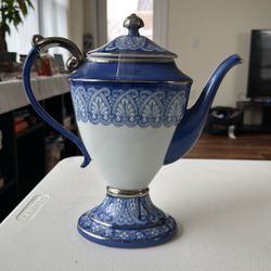 Bombay Company Arabesque Tile Pattern Porcelain Coffee Pot w/ Lid & Platinum Trim 