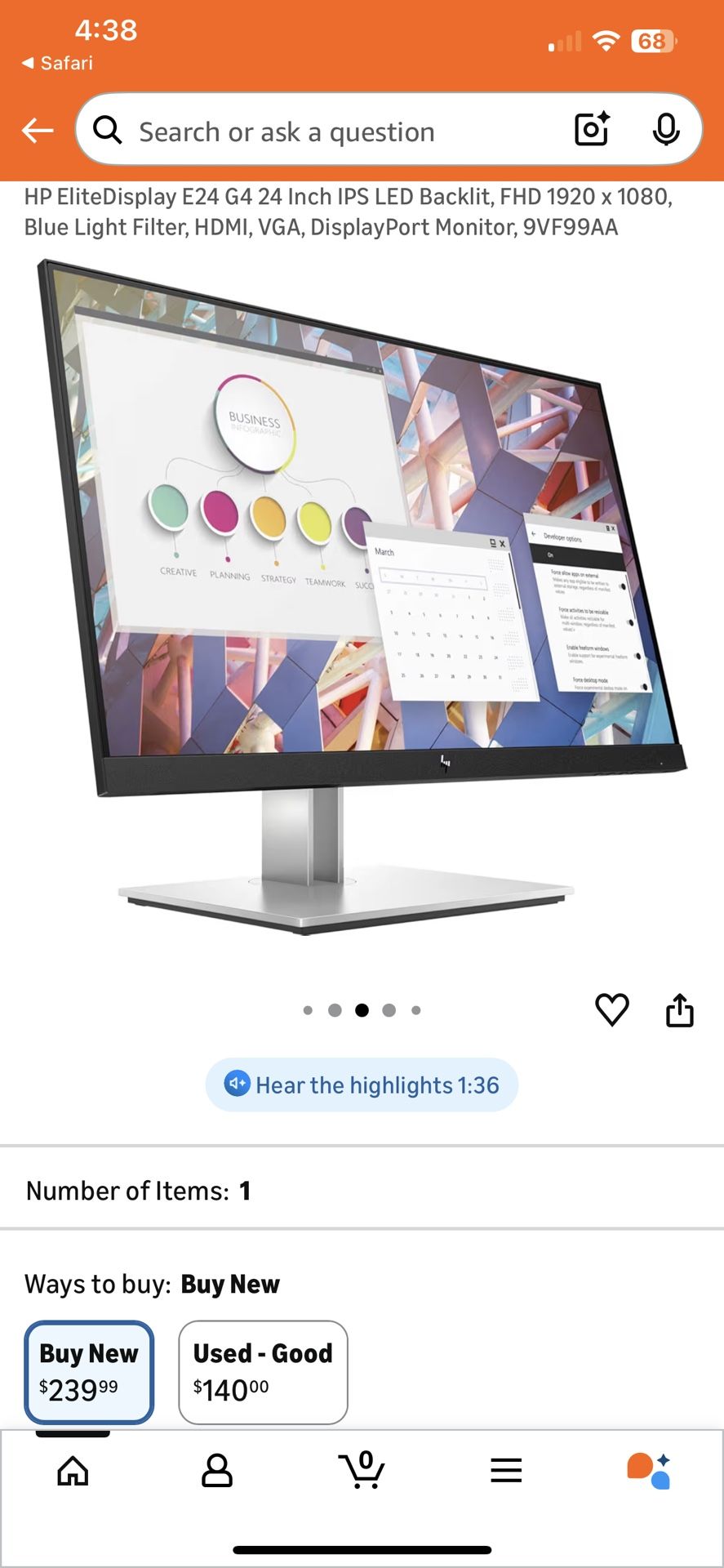 HP EliteDisplay E24 G4 – 24” IPS Monitor (QTY: 2)