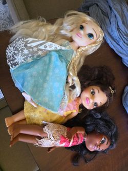 Elsa, Belle, and Moana Dolls