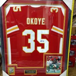 KC Chiefs Christian Okoye JSA Auto PRO Framed NFL Jersey