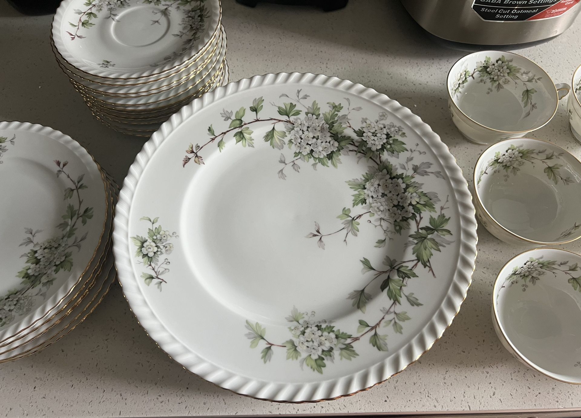 Vintage Franconia Hawthorn Plates, Bone China Saucers And Tea Cups
